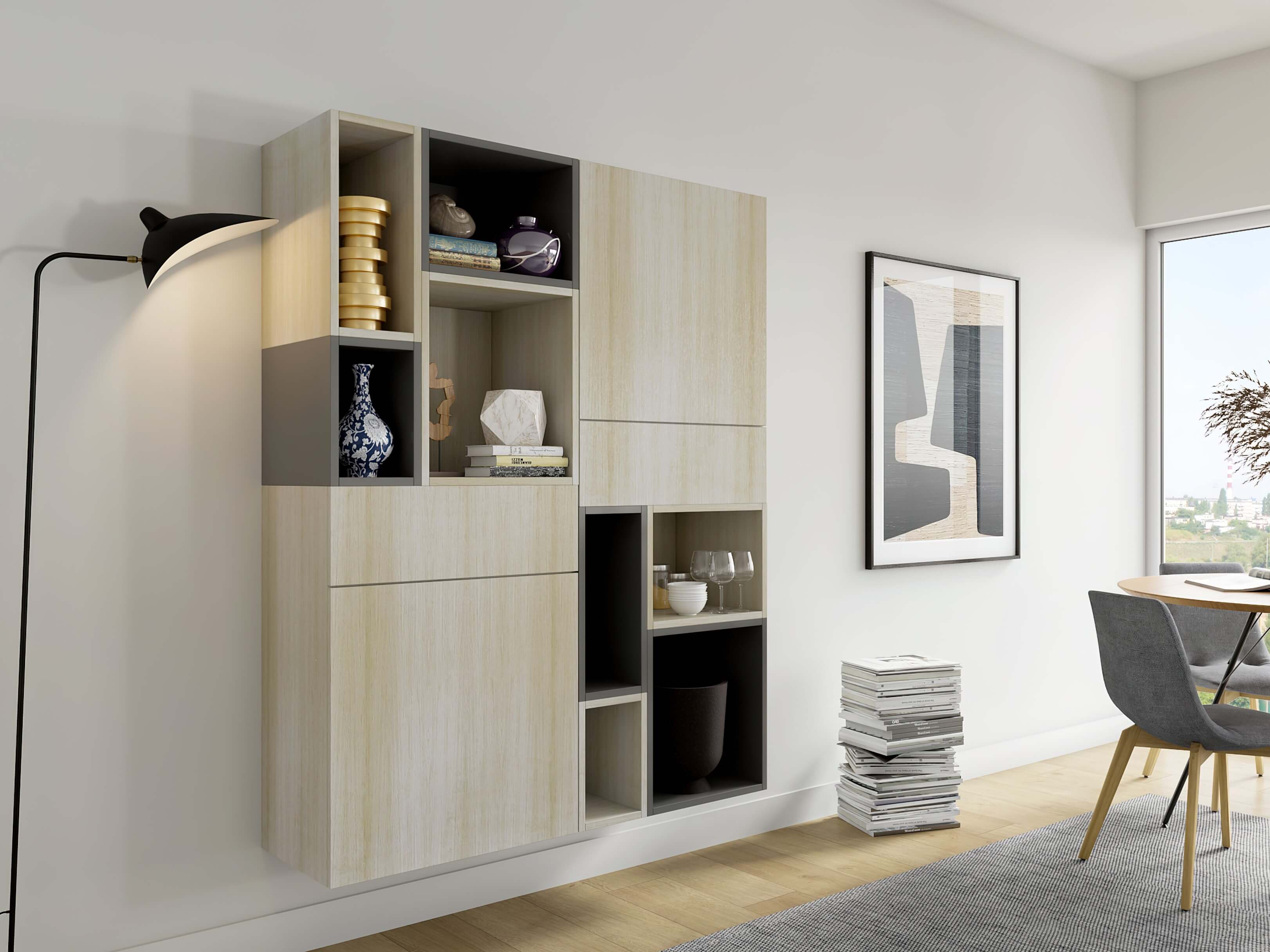 Wall mounted crockery unit for a modern dining room design - Beautiful Homes
