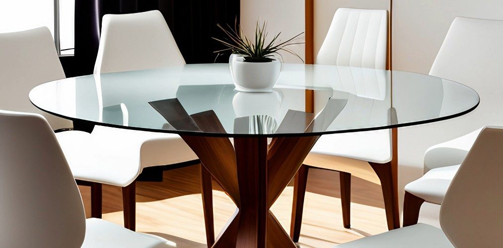 Glass top dining table with white chairs-Beautiful Homes