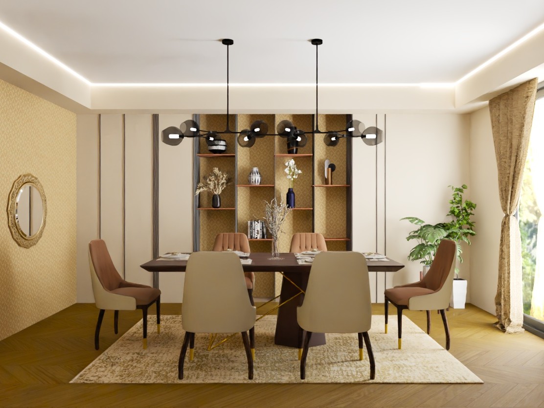 Modern dining room with wooden table and décor - Beautiful Homes