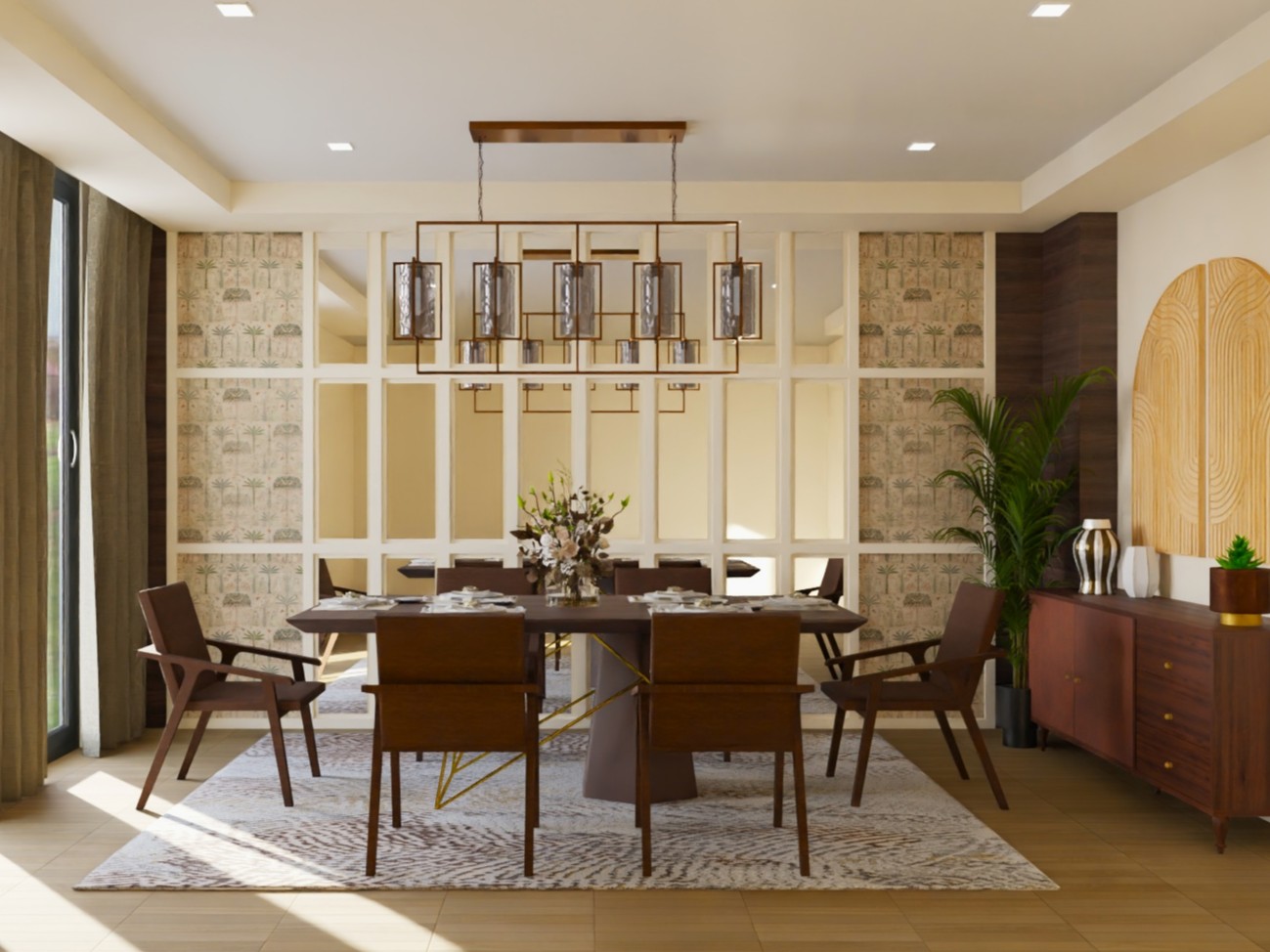Modern dining room with wooden table and décor - Beautiful Homes