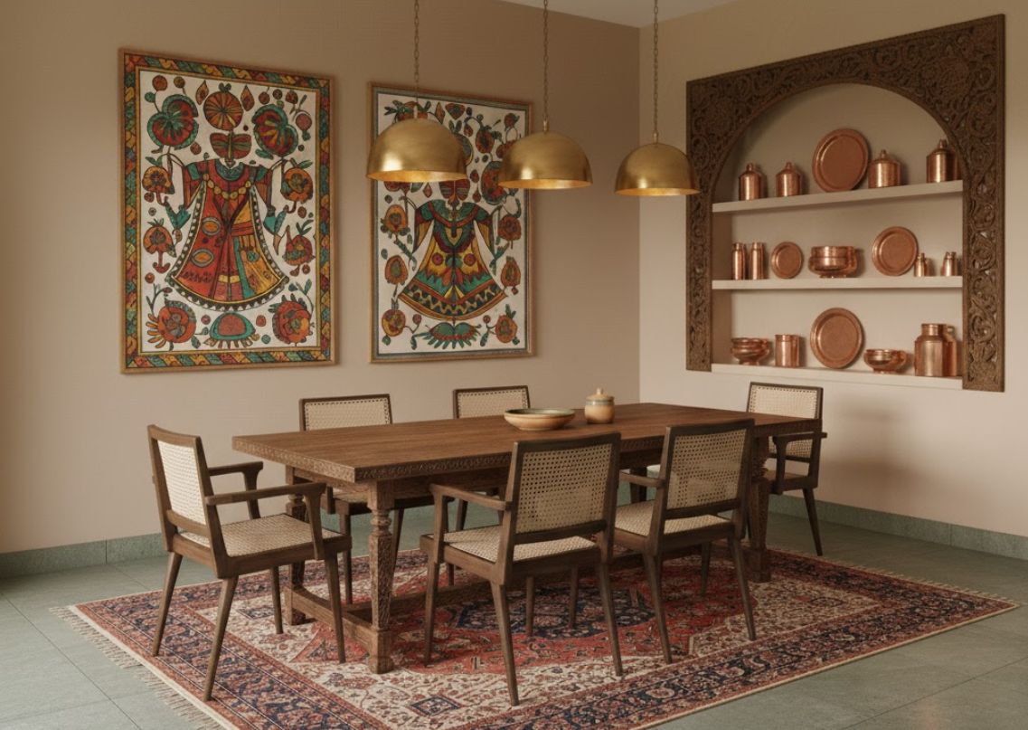 Dining room with wooden table and decorative accents - Beautiful Homes