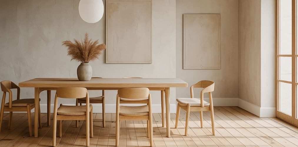 Dining room with wooden table and chairs - Beautiful Homes