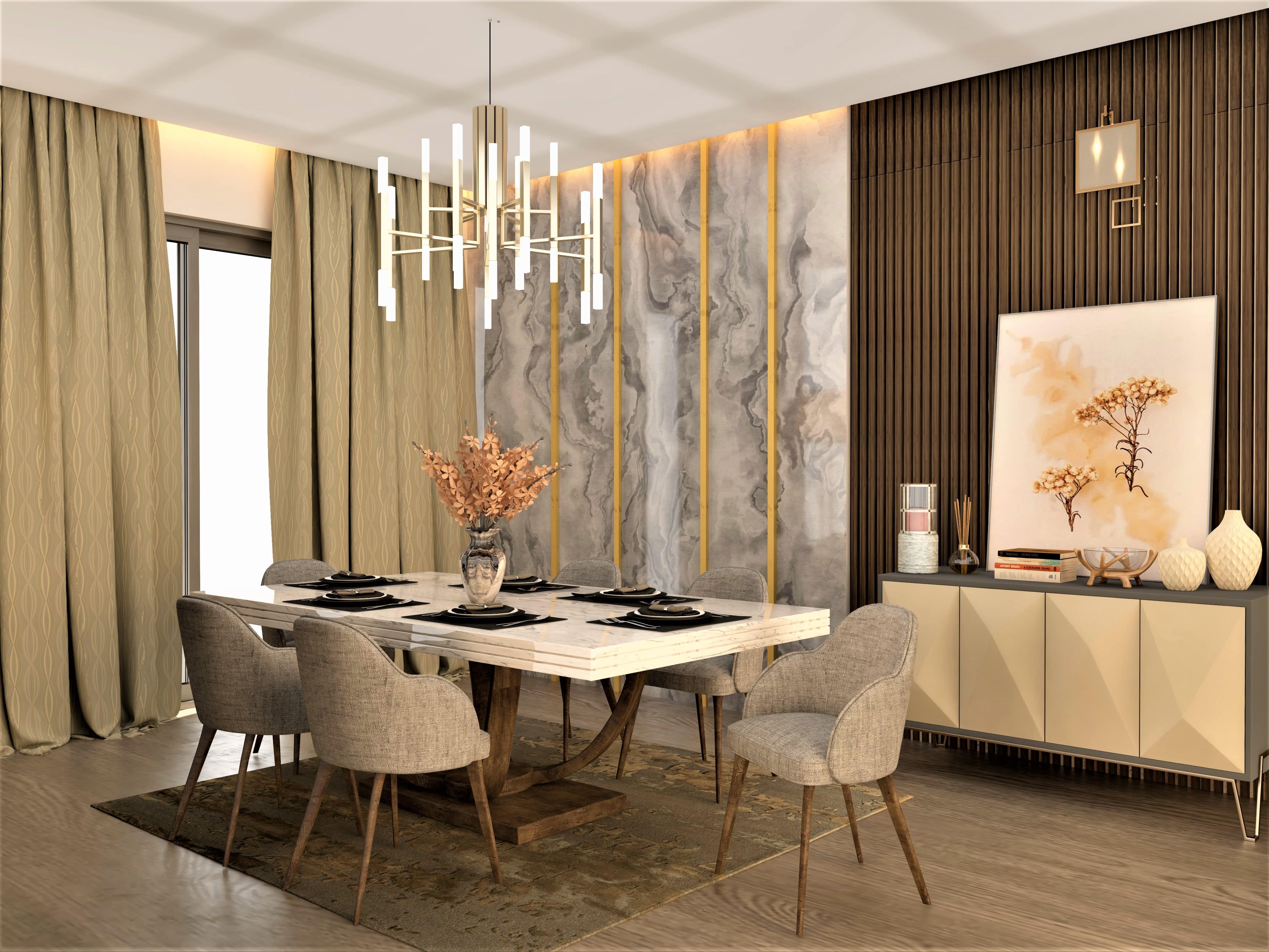 Luxurious 6-seater dining room with feature wall - Beautiful Homes
