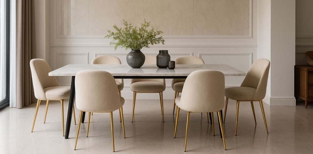 Modern beige dining chairs with marble table - Beautiful Homes
