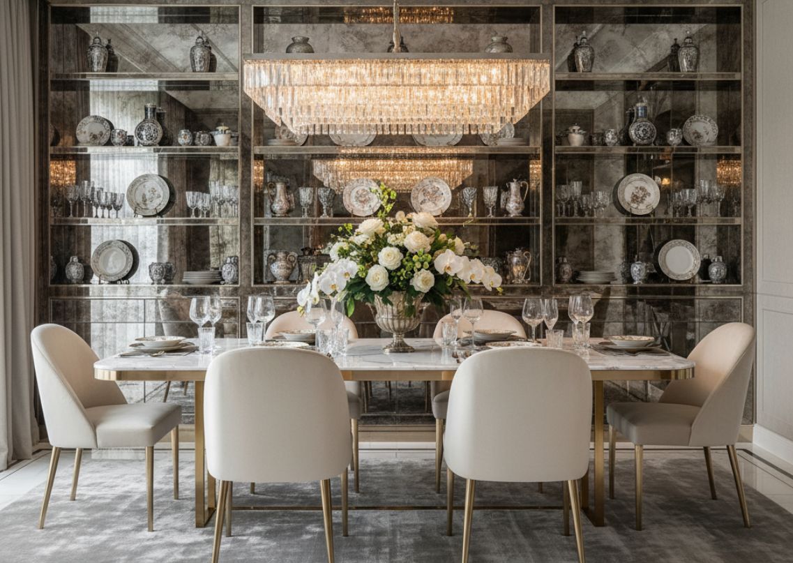 Modern dining room with chandelier and décor - Beautiful Homes