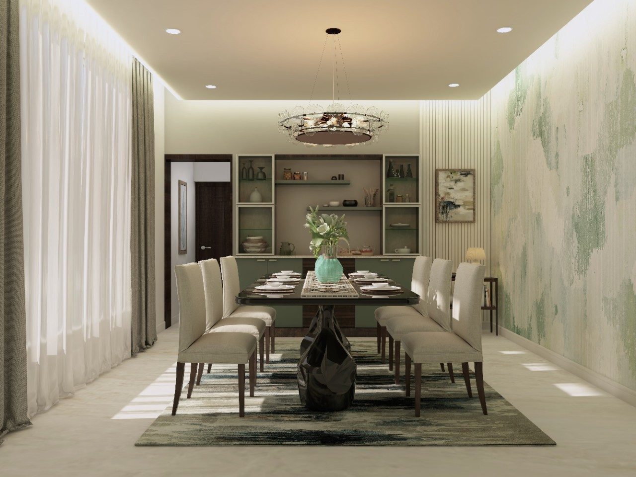 Luxury marble dining table with beige upholstered chairs - Beautiful Homes