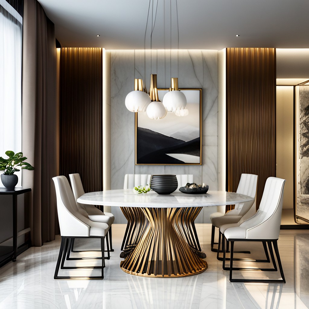 Modern Dining Table with Golden and White Chairs - Beautiful Homes