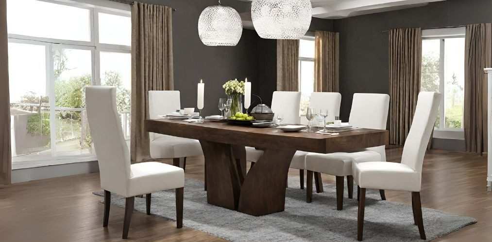 Modern 6-seater wooden dining table with high back chairs - Beautiful Homes