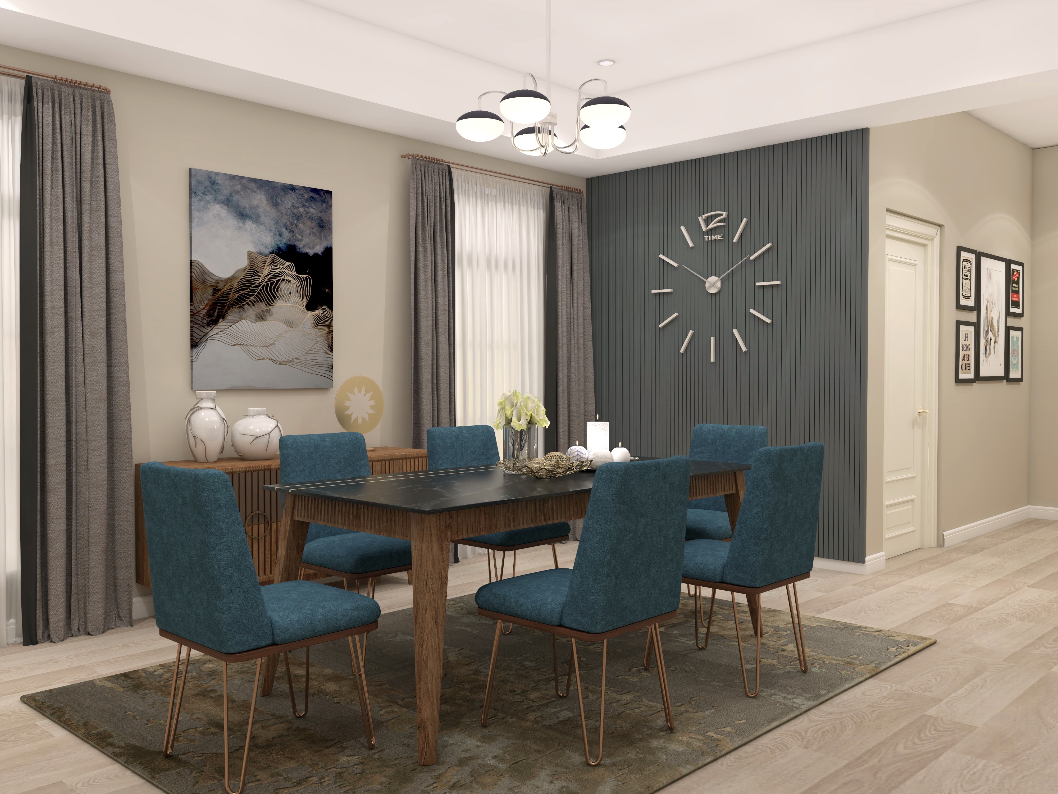Modern contemporary dining room with Nilaya dining table and chairs - Beautiful Homes