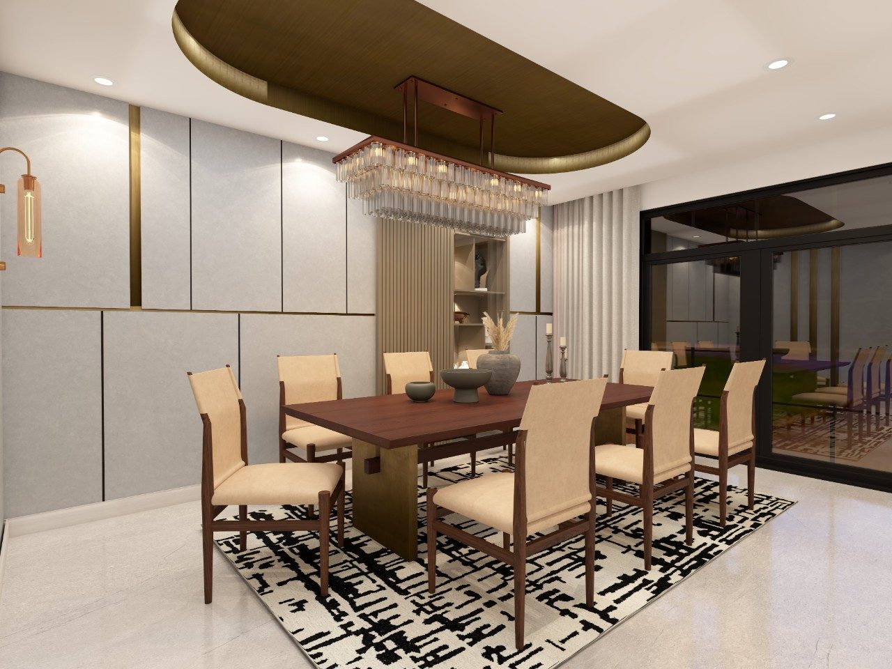 Modern contemporary dining with Nilaya Luxe furniture and white teak lights - Beautiful Homes