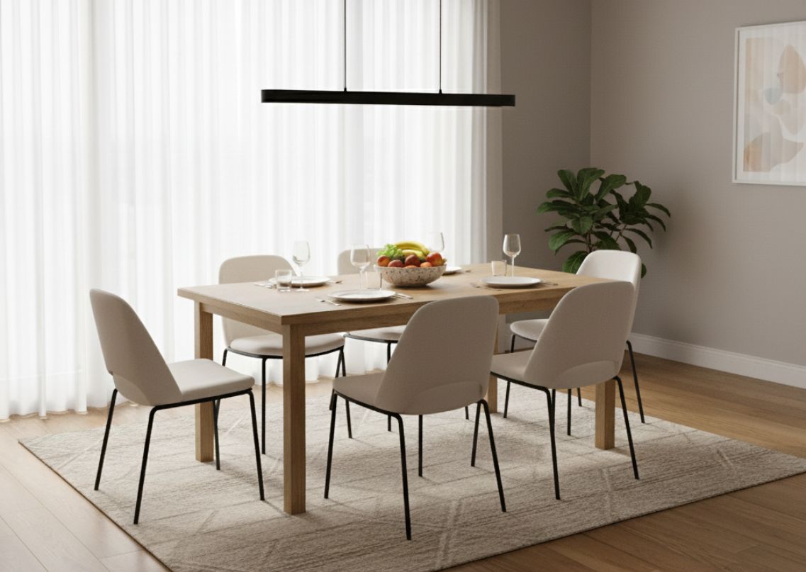 Modern dining area with wooden table and chairs - Beautiful Homes