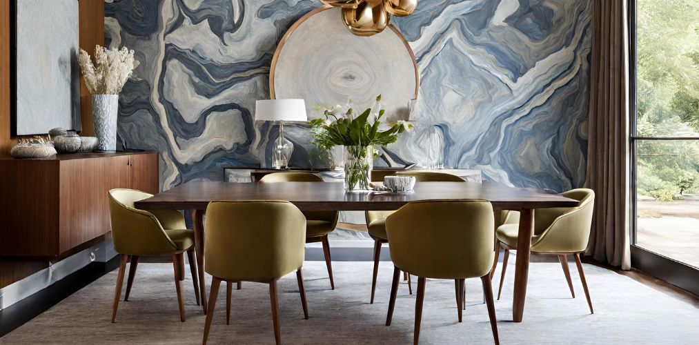 Modern dining room with abstract wallpaper - Beautiful Homes