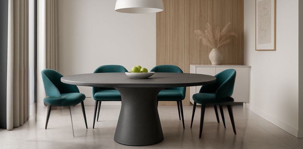 Modern dining table with green chairs and décor - Beautiful Homes