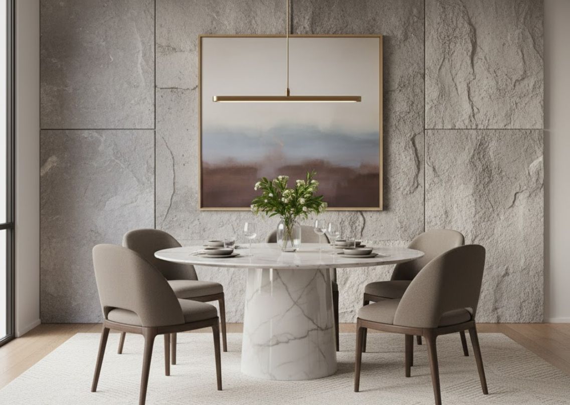 Modern dining room with marble table and chairs - Beautiful Homes
