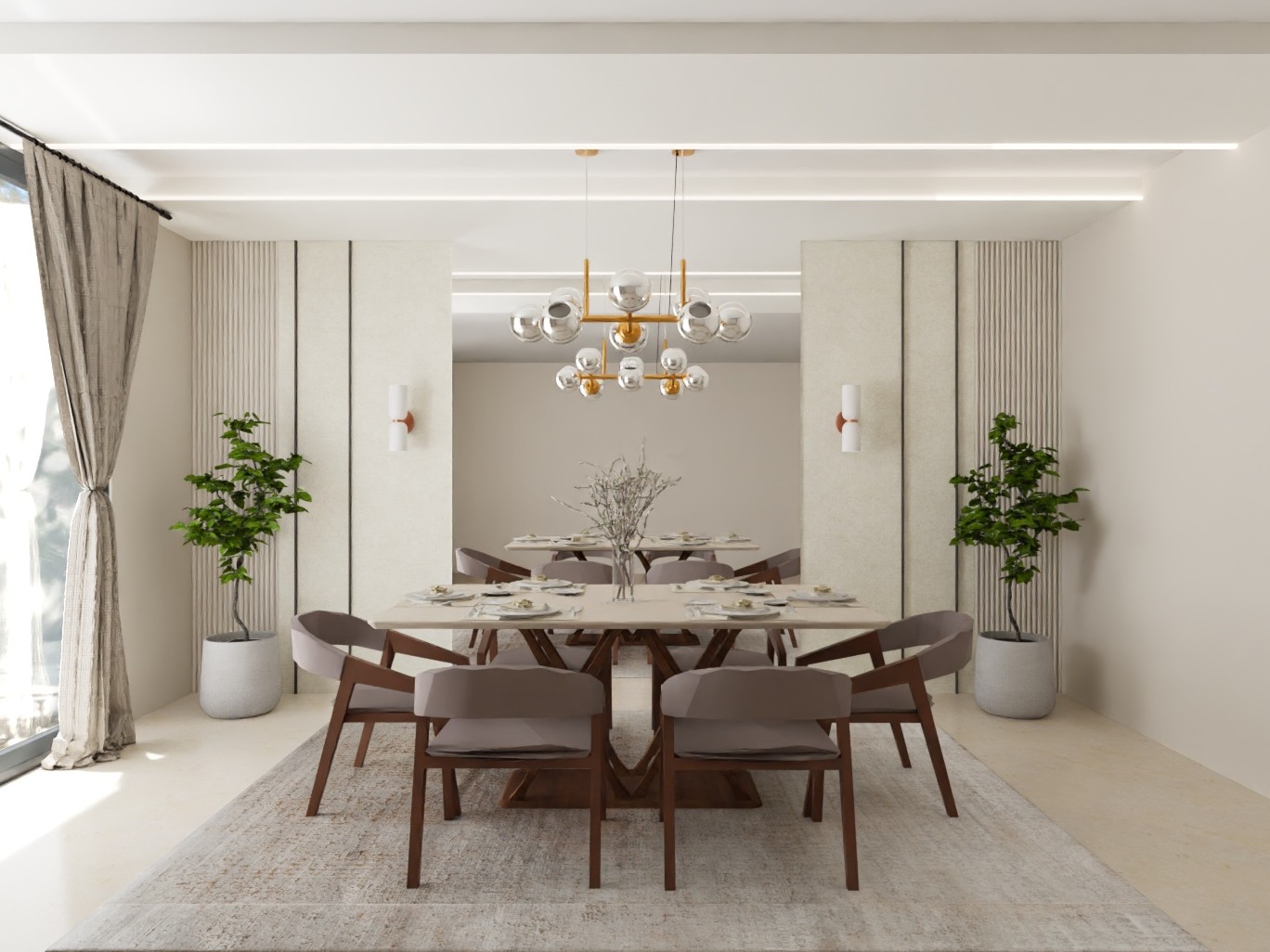 Stylish dining room with wooden table and lights - Beautiful Homes