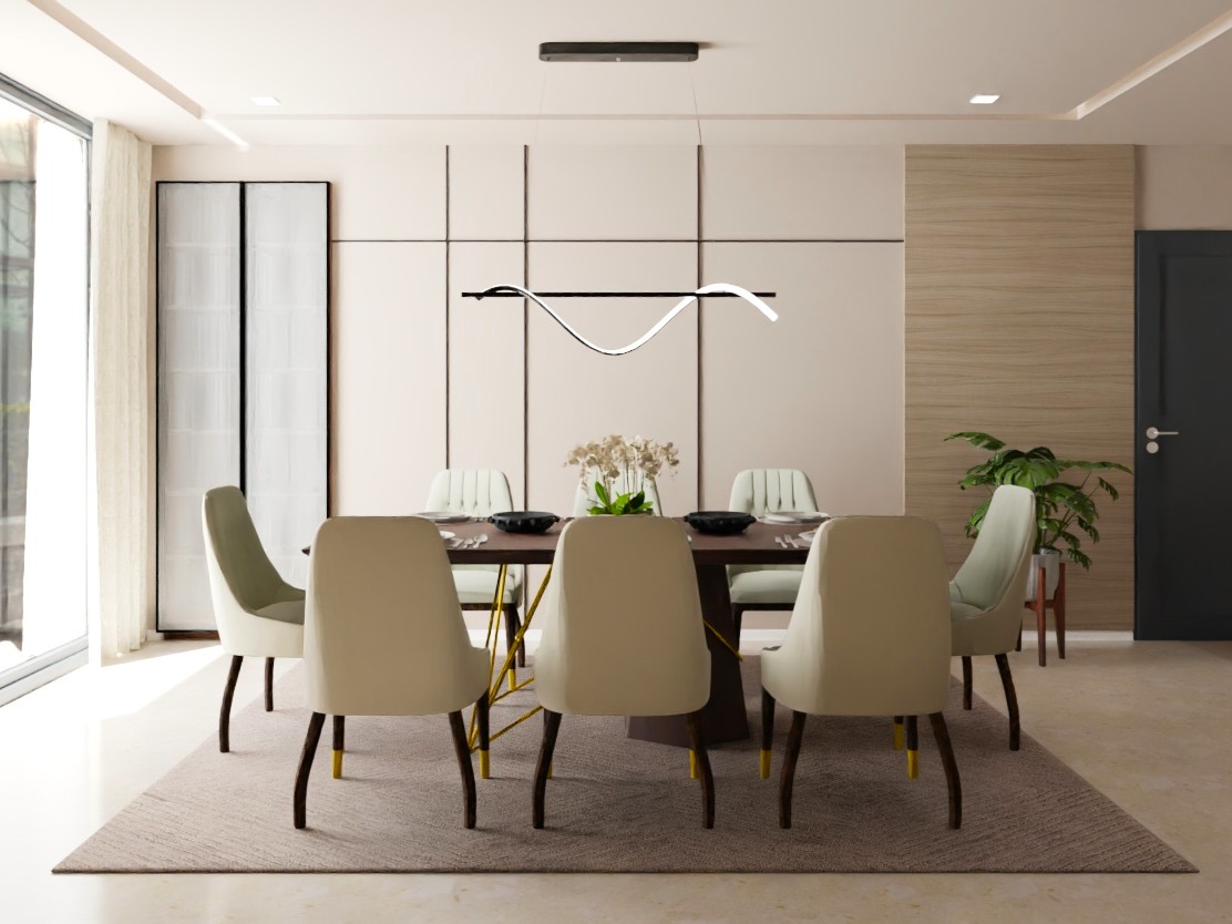 Modern dining room with wooden table and chairs - Beautiful Homes
