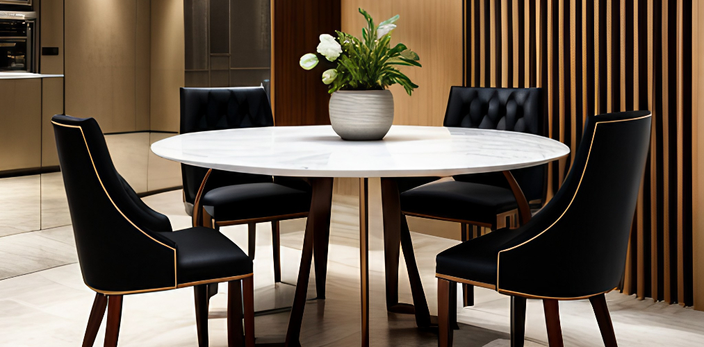 4 seater round dining table with black chairs-Beautiful Homes