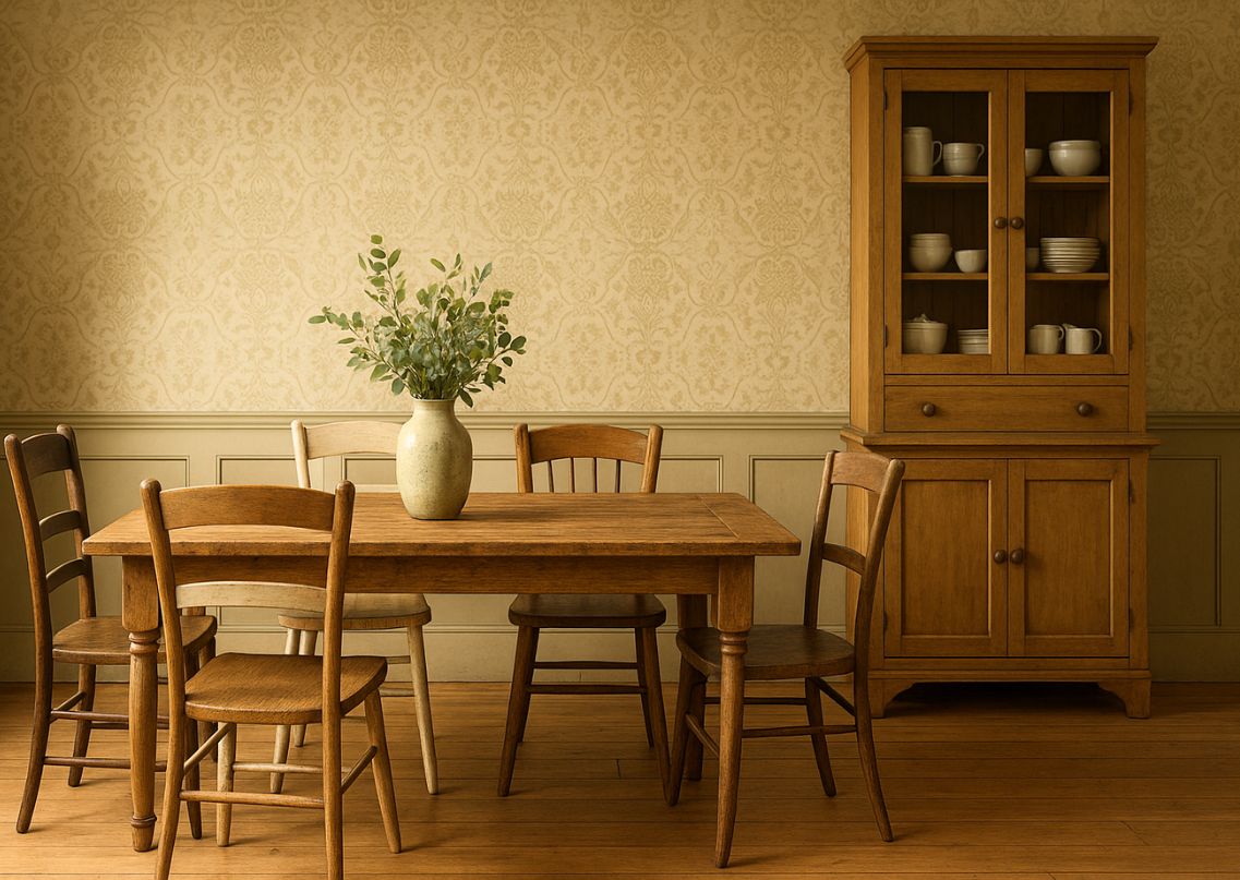 Classic wooden dining setup with greenery vase - Beautiful Homes