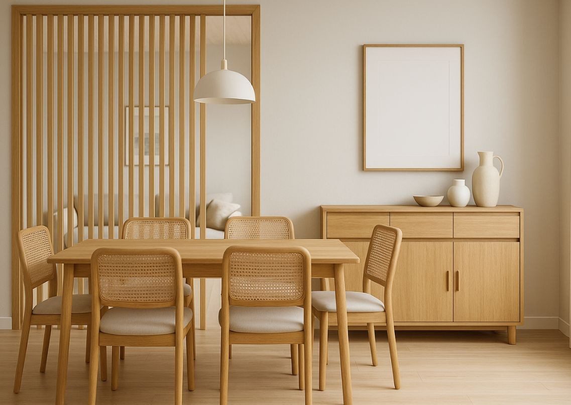Modern dining room with wooden table and chairs - Beautiful Homes