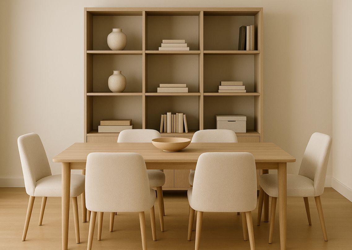 Modern dining area with wooden table and chairs - Beautiful Homes