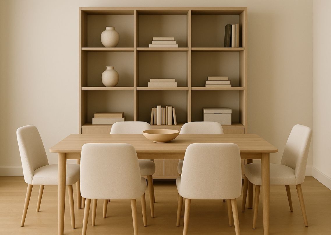 Modern dining area with wooden table and chairs - Beautiful Homes