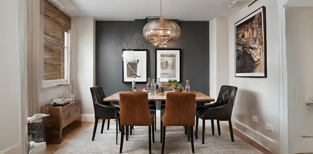 Small dining room with leather upholstered chairs - Beautiful Homes