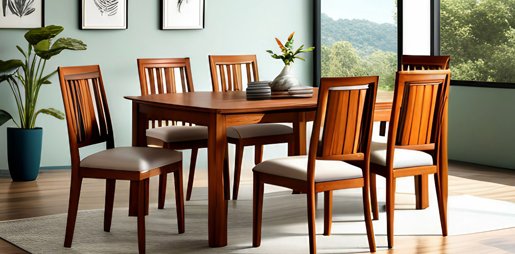 6 seater dining room with teakwood dining table and chairs-Beautiful Homes