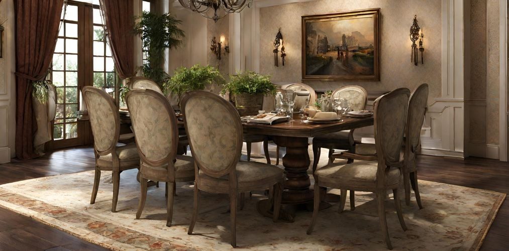 Traditional dining room with wall sconces and painting - Beautiful Homes