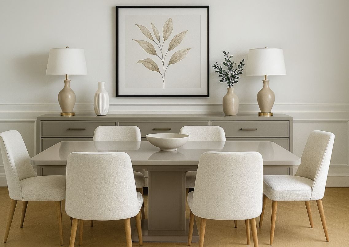 Beige dining room with table and chairs - Beautiful Homes
