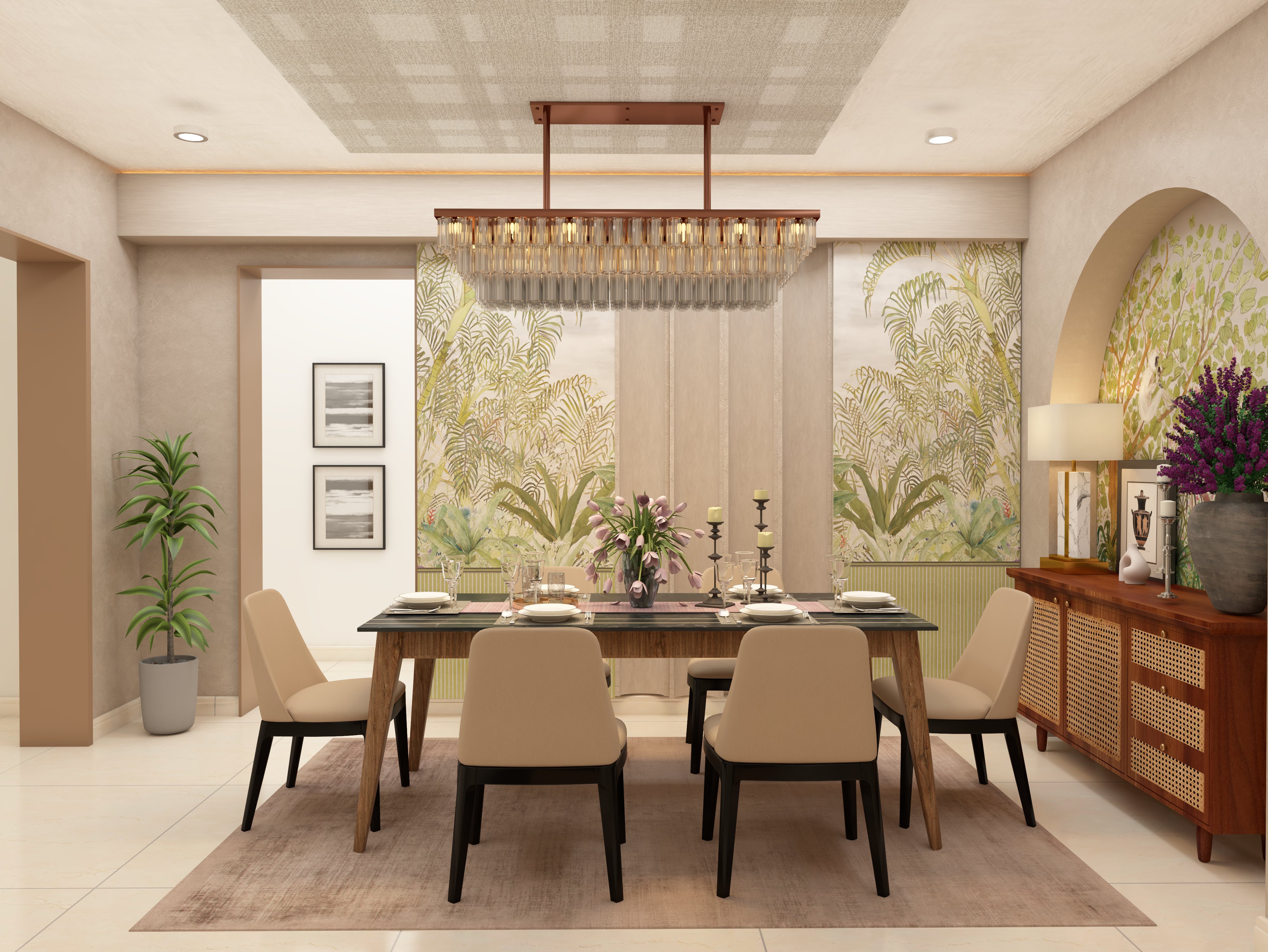 Tropical dining room design with Nilaya furniture and white teak lights - Beautiful Homes