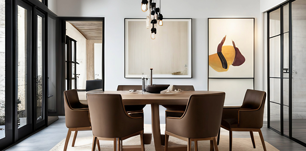 White and brown dining room with wall artwork-Beautiful Homes