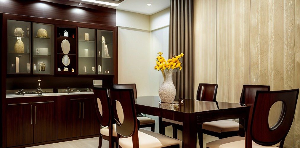 Wooden dining room with glass crockery unit-Beautiful Homes