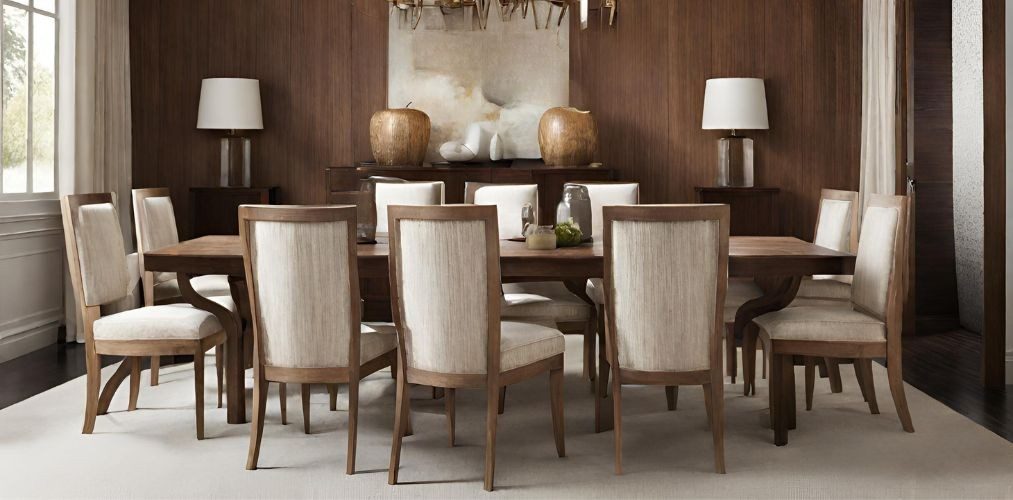 Wooden dining room with high back chairs and wooden legs - Beautiful Homes