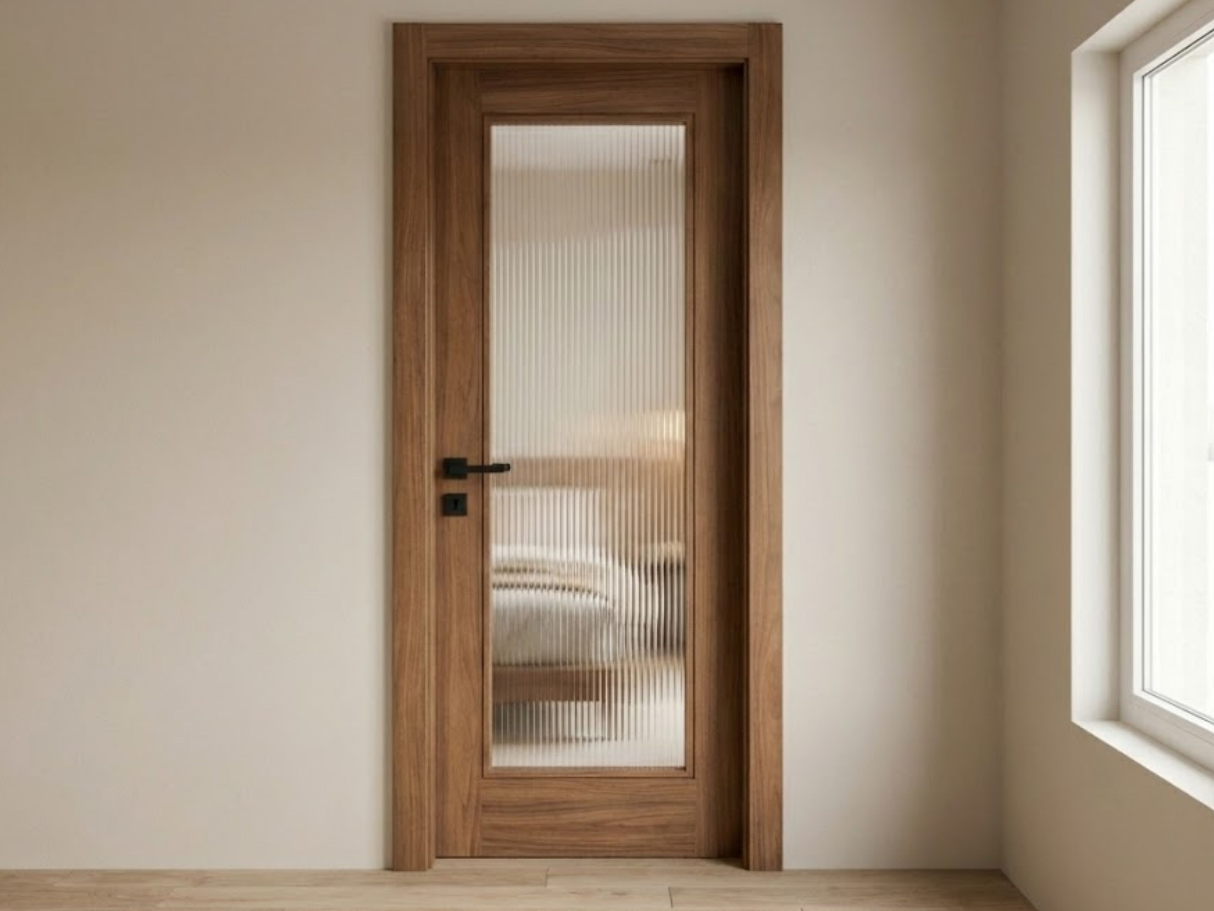 Stylish wooden door with ribbed glass panel - Beautiful Homes