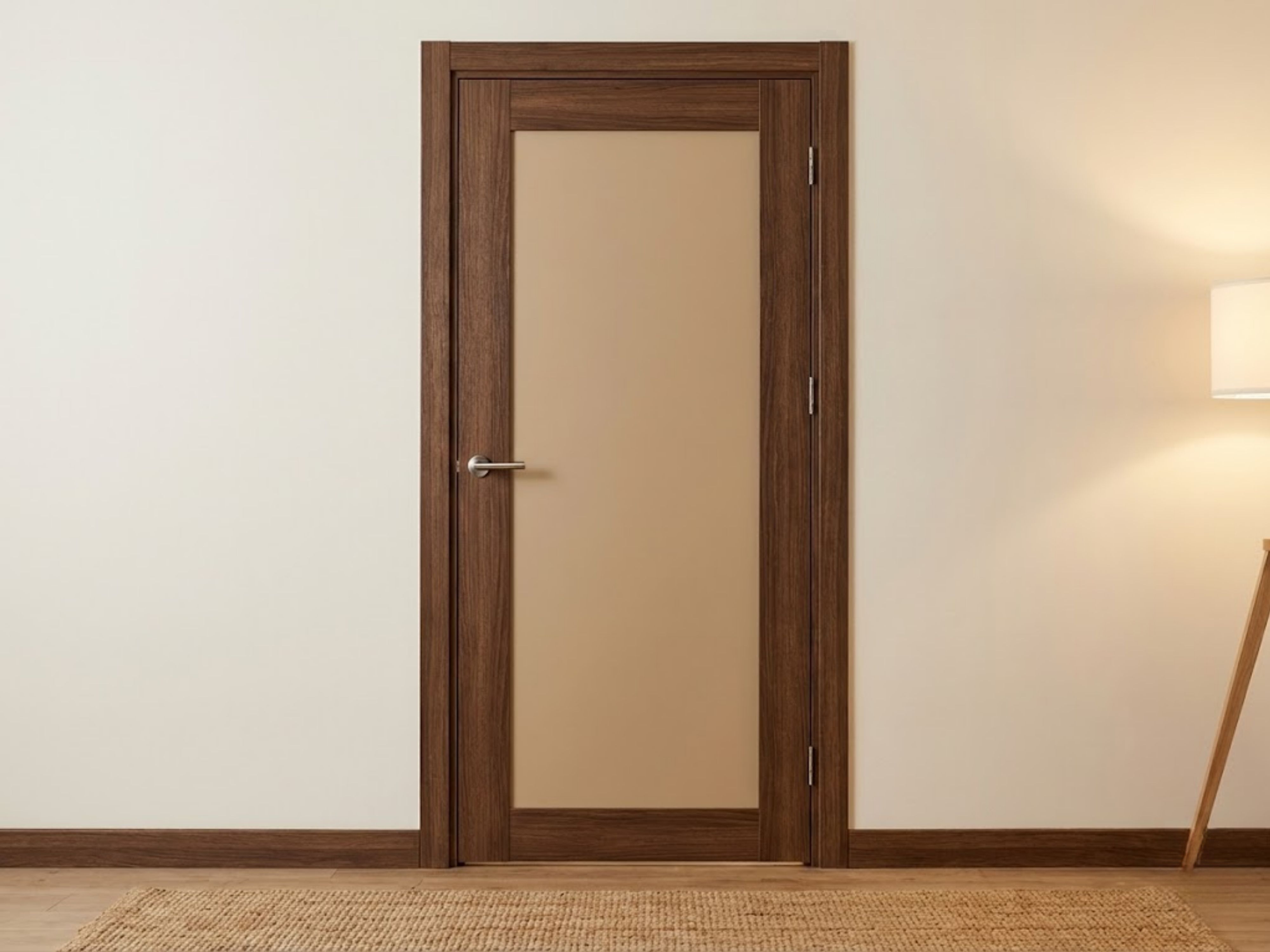 Wooden door with beige panel and metal handle - Beautiful Homes