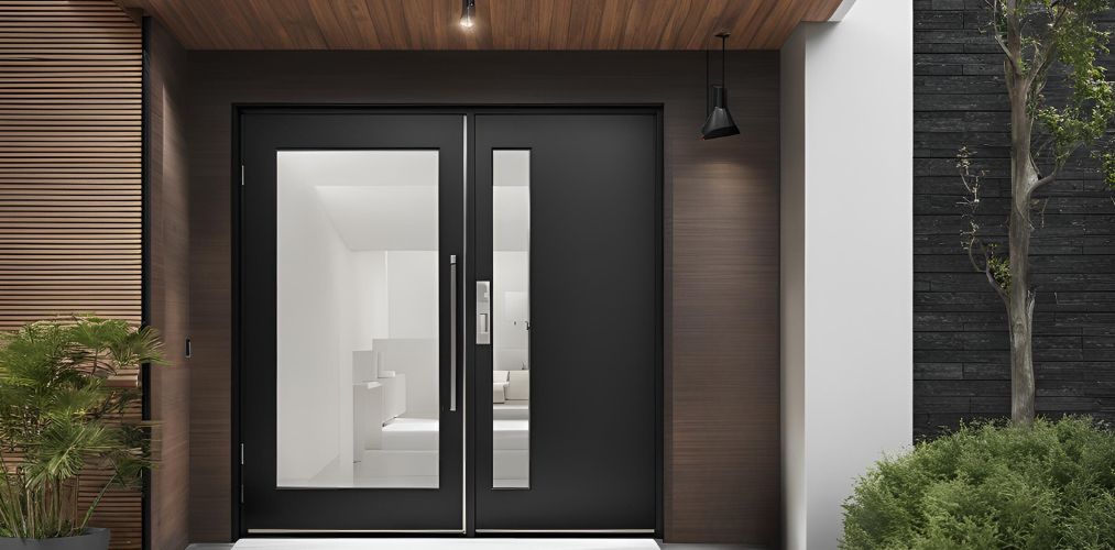 Black main door design with frosted glass - Beautiful Homes