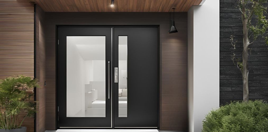 Black main door design with frosted glass - Beautiful Homes
