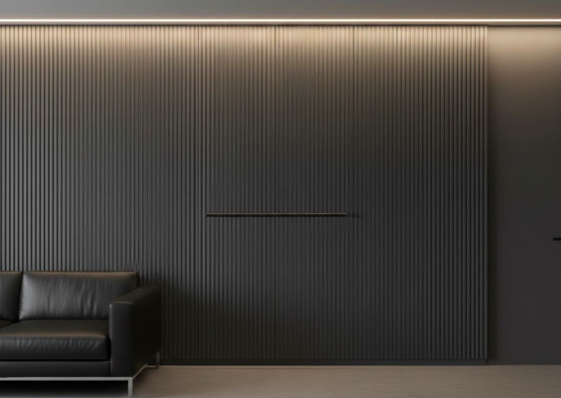 Black ribbed wall with modern sleek sofa - Beautiful Homes