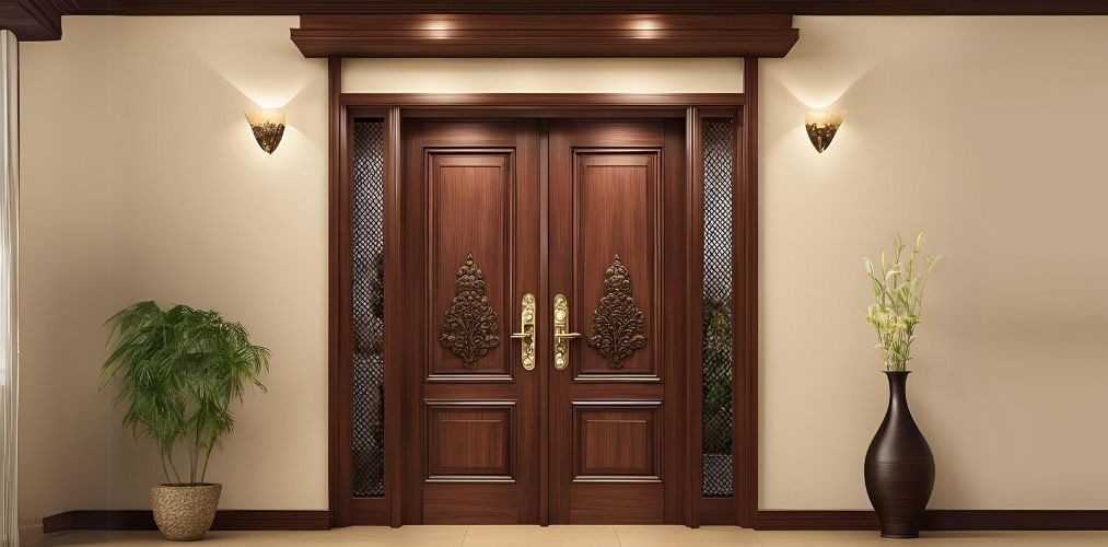 Classic pooja room door design in wood - Beautiful Homes