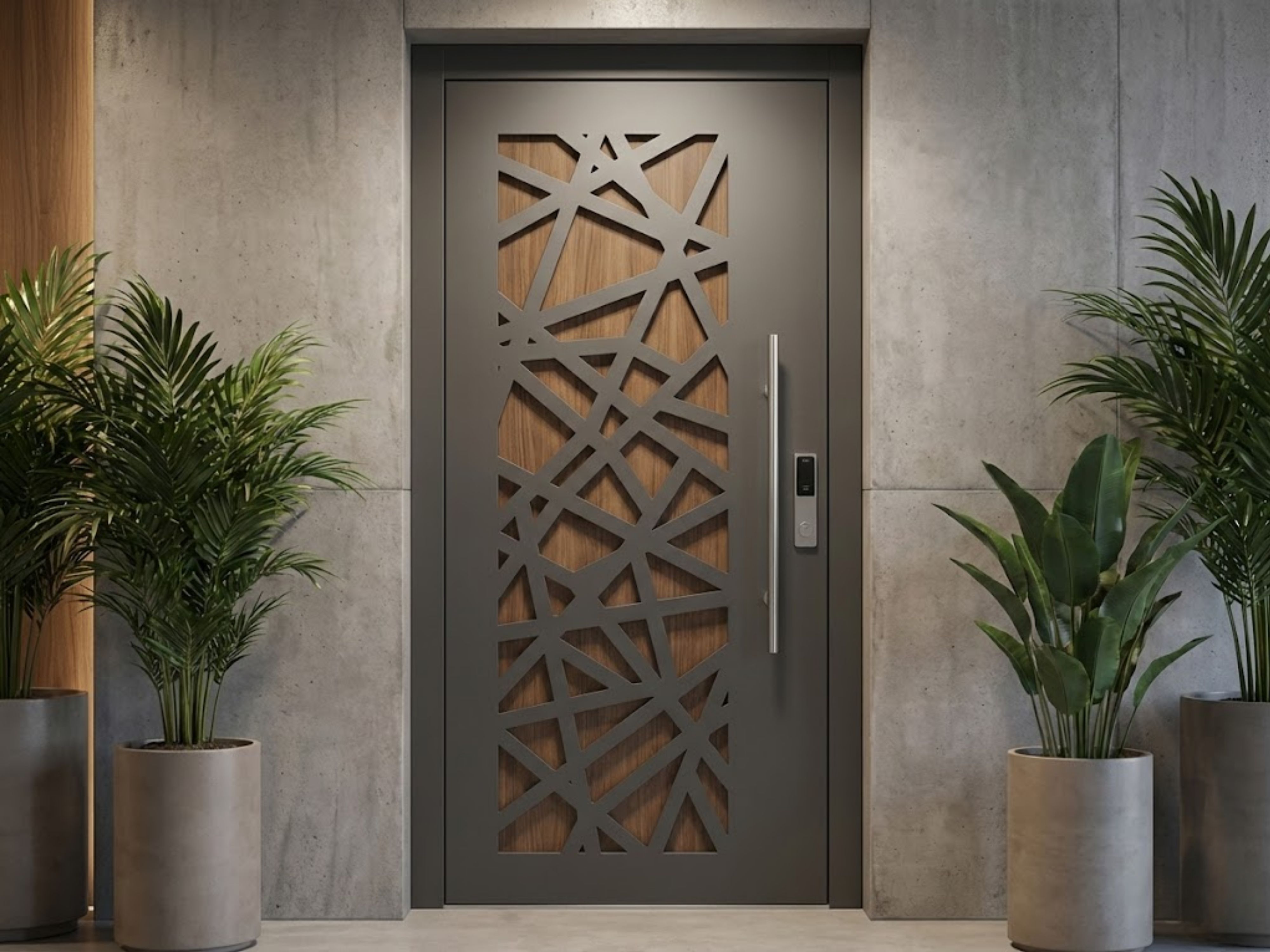 Minimalist door with geometric metal design - Beautiful Homes