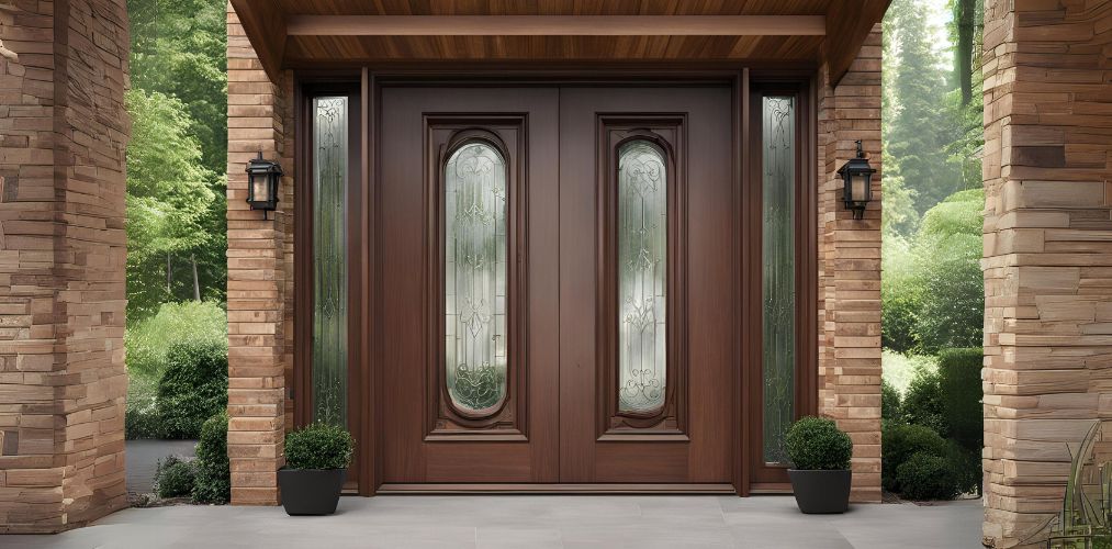 Dark wood double door design with glass - Beautiful Homes