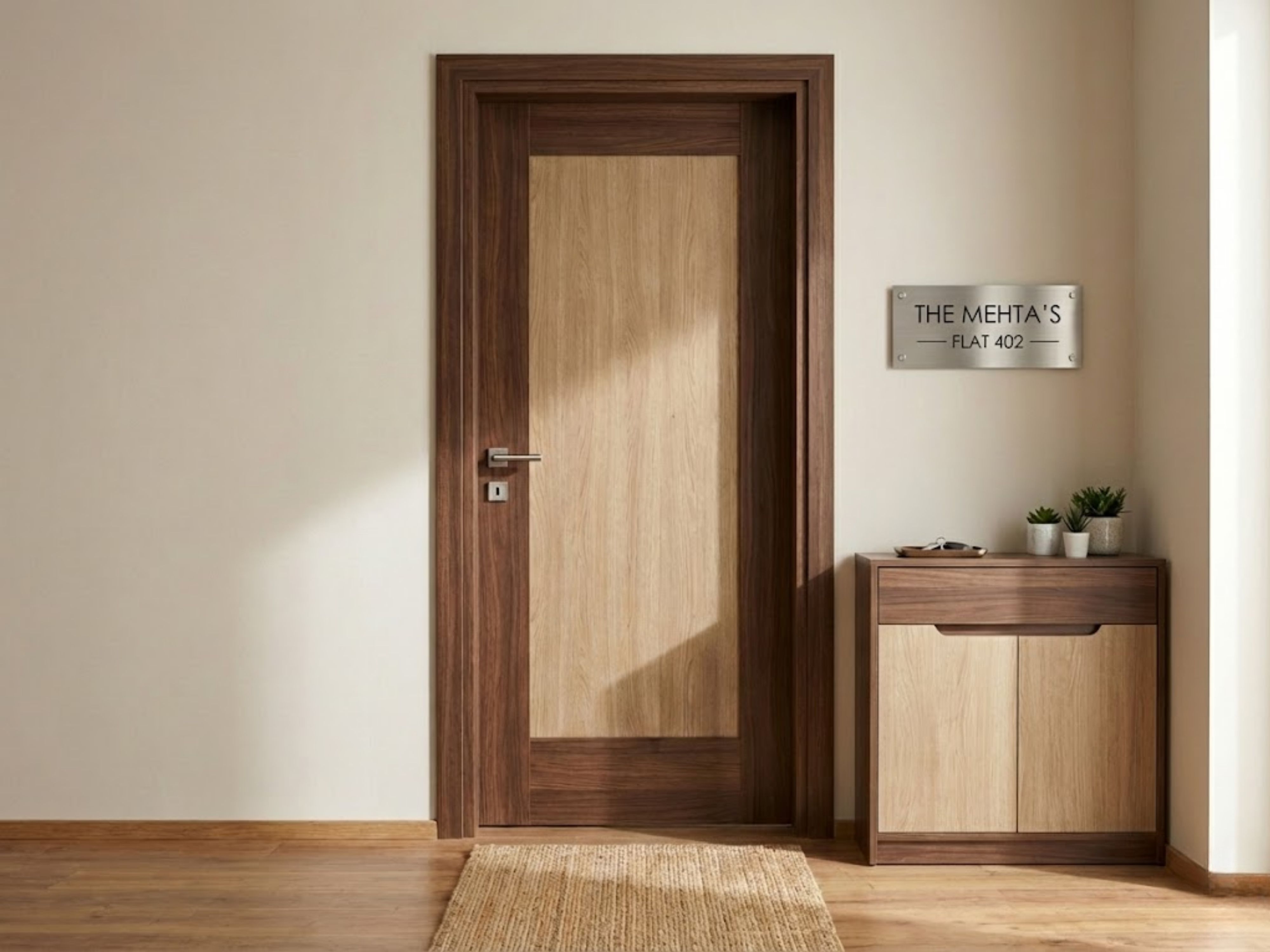 Wooden door and cabinet in modern entryway - Beautiful Homes