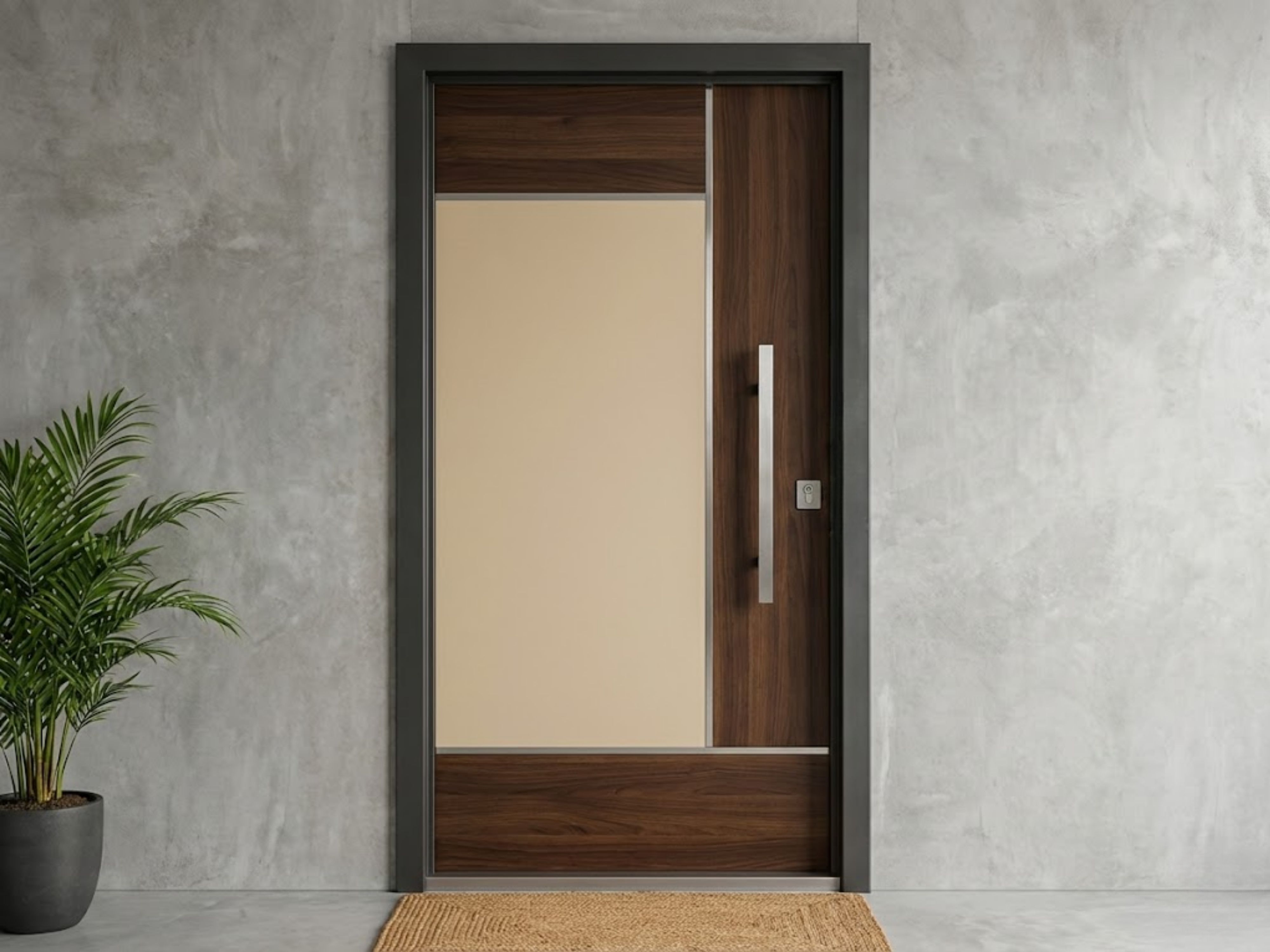 Wooden door with beige panel and sleek handle - Beautiful Homes