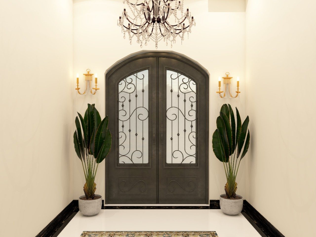 Elegant dark wood main door with iron grills - Beautiful Homes