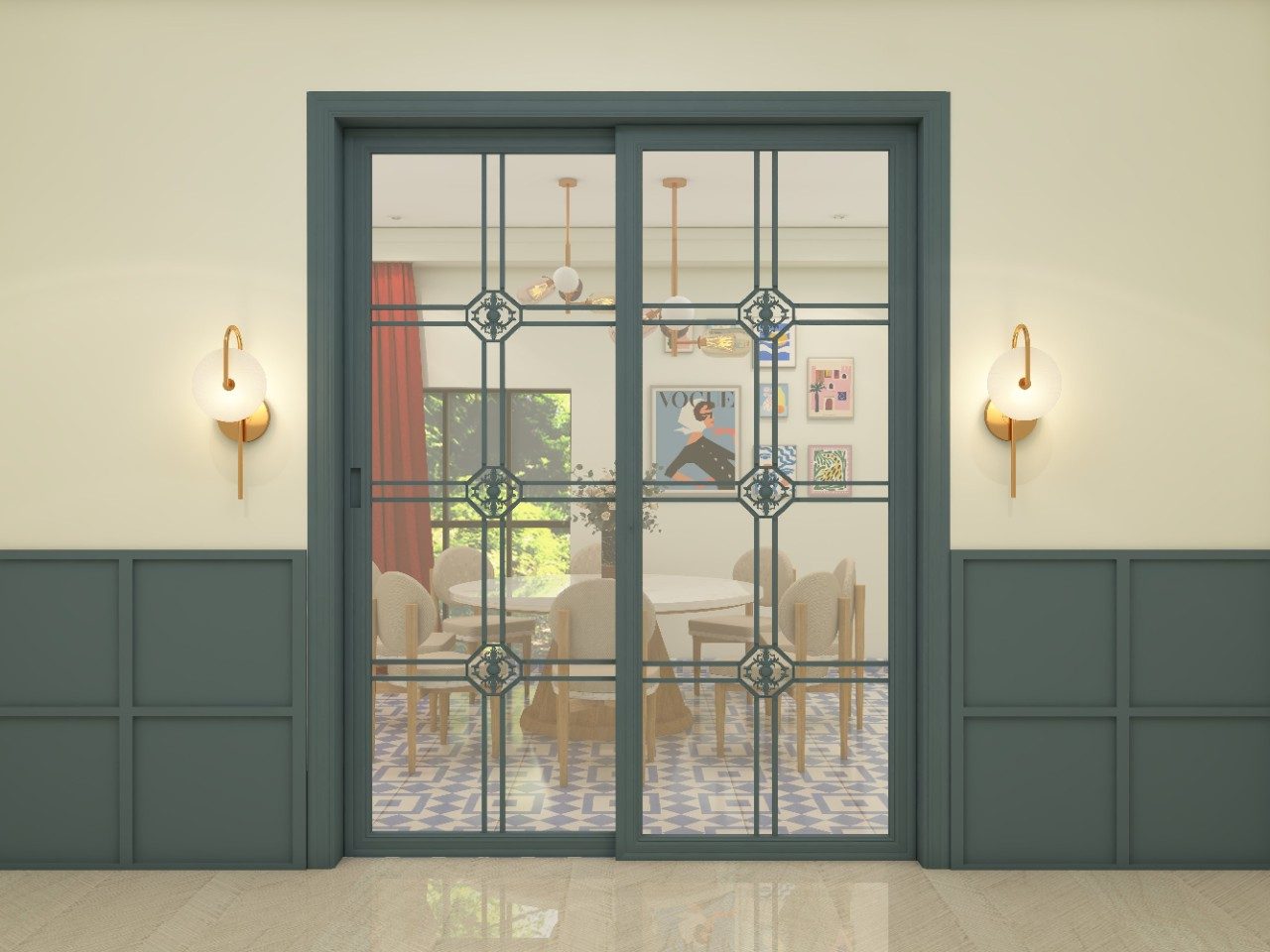 Elegant glass paneled door with grey frame - Beautiful Homes