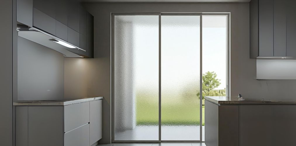 Frosted glass sliding door in kitchen - Beautiful Homes