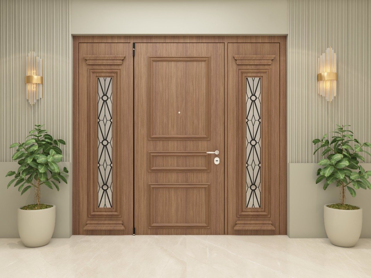 Glass paneled wooden door with mouldings - Beautiful Homes