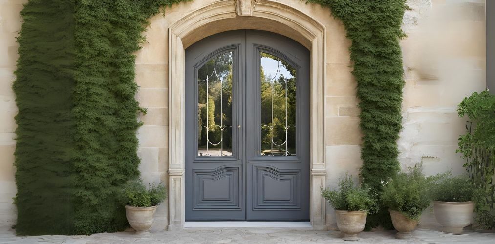 Grey french style arched double door for entrance - Beautiful Homes