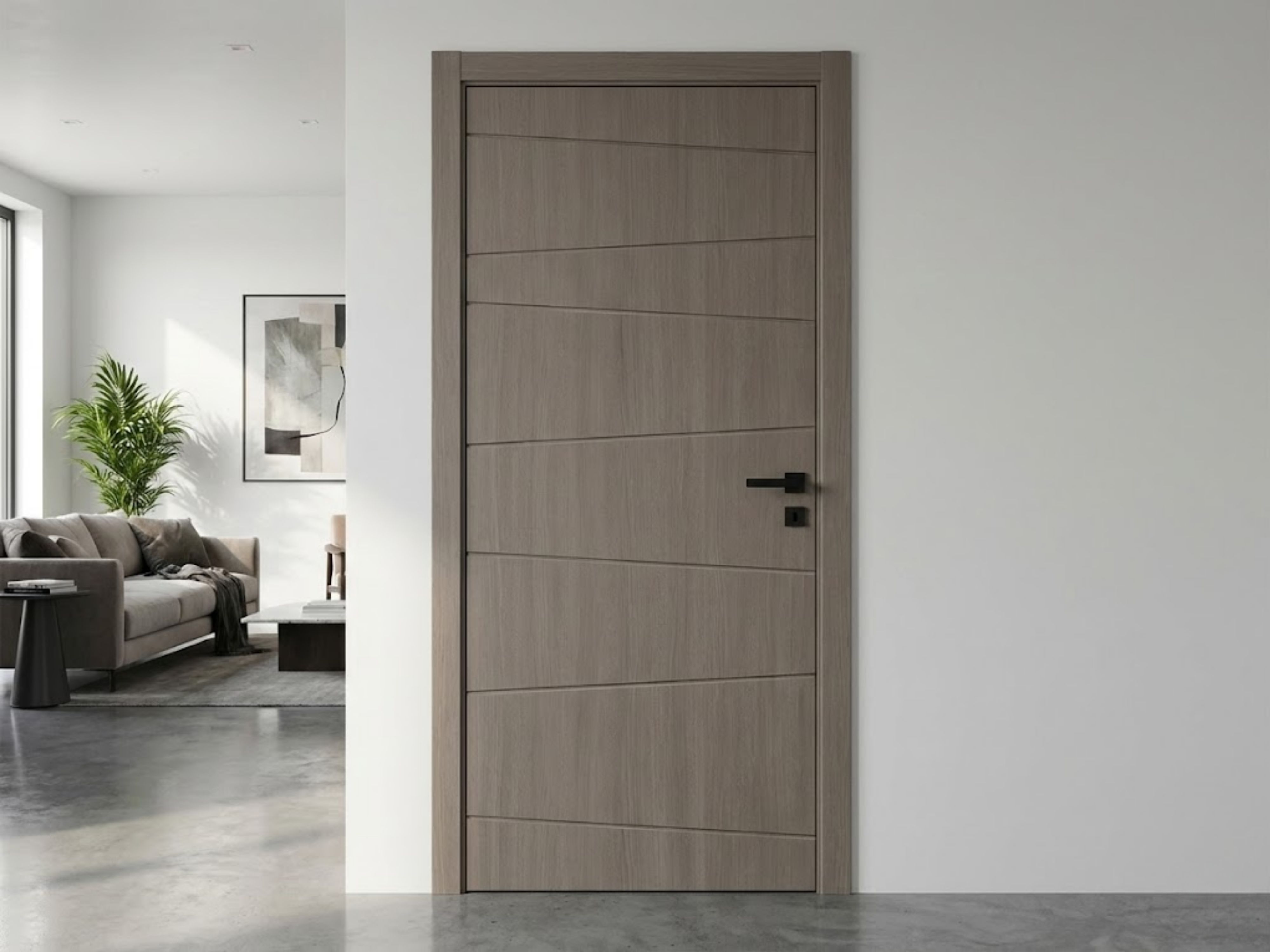 Wooden door with bright living room décor - Beautiful Homes