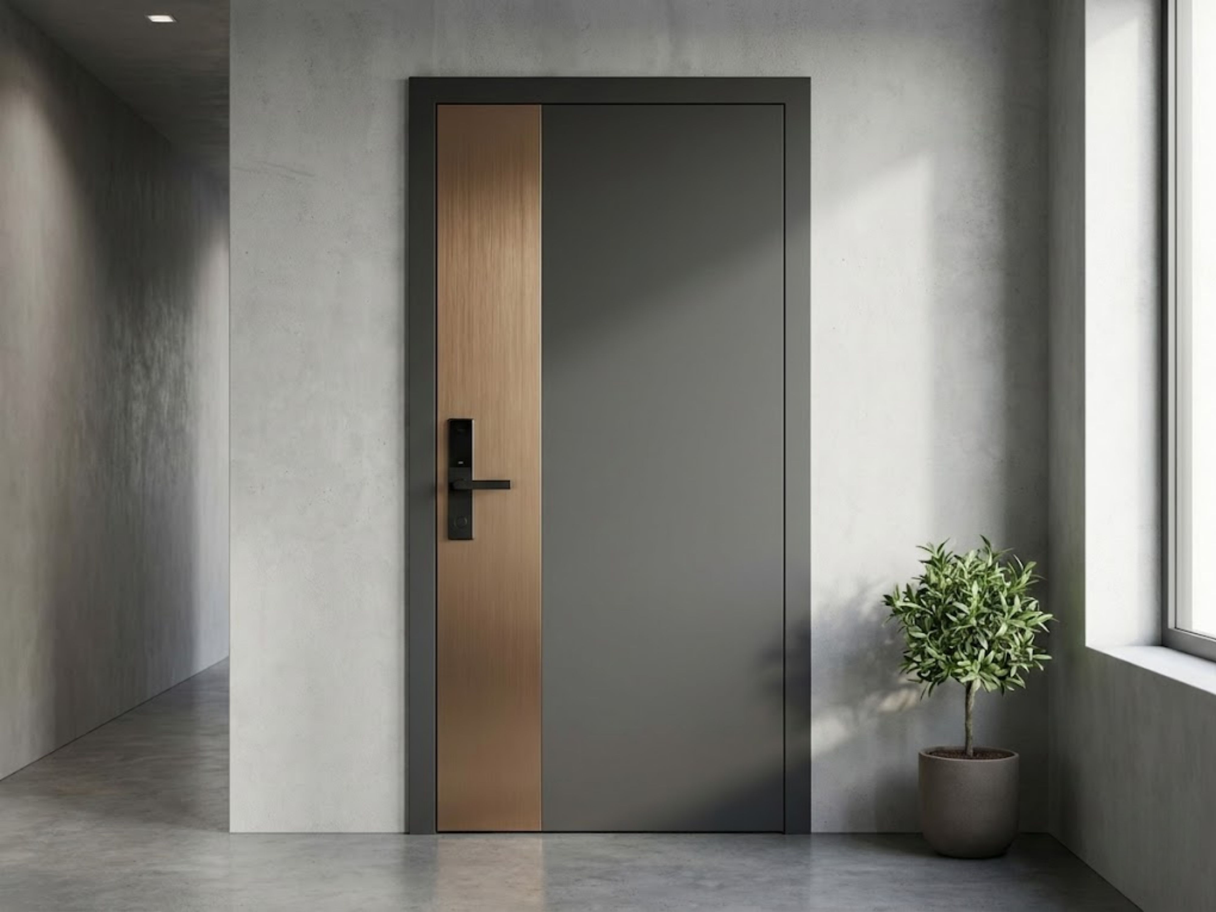 Modern doorway with grey and wood finish - Beautiful Homes
